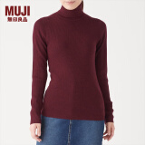 无印良品 MUJI 女式  罗纹高领毛衣 W9AA870 长袖针织衫 深紫红色 M