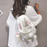 悠泽可爱兔子包包女2023新款日系少女学生书包单肩斜挎卡通可爱小背包 白色（带小熊挂件）