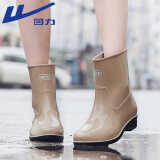 回力雨鞋女士时尚户外中筒防水雨靴水鞋胶鞋雨靴套鞋 HXL523卡其39码