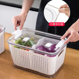 家の物语（KATEI STORY）冰箱收纳盒食品级保鲜盒密封盒蔬菜水果双开门冷冻冰柜储物盒 透明盖（沥水篮+分格板） 6L
