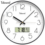 天王星（Telesonic）挂钟客厅万年历钟表3D立体创意双日历温度时钟简约石英钟薄边挂表 钢琴黑30CM日历款