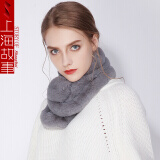 上海故事官方秋冬季围巾女士百搭加厚纯色仿獭兔毛网红围脖白色毛领子 毛球 灰色
