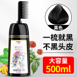 世仲堂店一梳黑染发剂500ml 自然黑染发膏植物泡泡黑色泡沫染发梳