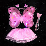玩控蝴蝶翅膀背饰发光儿童玩具女孩魔法棒装扮服装天使衣服花仙子精灵 粉色四件套