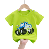 易卡通 儿童纯棉短袖T恤女童夏装婴儿宝宝夏季童装男童卡通印花圆领上衣 i002-绿汽车 100cm.