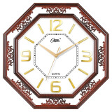 康巴丝(Compas)挂钟创意客厅石英钟表中式仿古工艺钟古典时尚电子时钟表挂墙 2526咖木