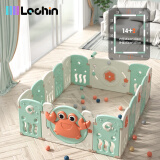 乐亲（Lechin）儿童围栏婴儿游戏安全栅栏家庭地上游乐园室内学步护栏螃蟹绿14+2