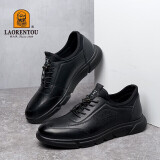 老人头（LAORENTOU）休闲鞋男鞋耐滑运动板鞋男士透气韩版户外皮鞋 A20111 黑色 38