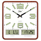 康巴丝（Compas）挂钟万年历温湿度钟表简约挂表客厅石英钟时钟C3073夜光咖木 37cm