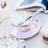 文盾（WENDUN） 英式骨瓷咖啡杯套装欧式下午茶茶具创意陶瓷简约家用红茶杯 金箔【粉之恋(内花款）】