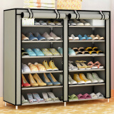 鞋柜 简易鞋架钢管加厚防水鞋架加固组合多层 鞋架 AK双排 银灰色