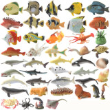 magqoo仿真海洋动物模型玩具企鹅鲨鱼鲸鱼龙虾螃蟹海马蜗牛儿童教具 海洋动物小号50款