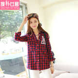 春夏新款女装韩版长袖学院风格子衬衫G6141 