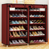 鞋柜 简易鞋架钢管加厚防水鞋架加固组合多层 鞋架 AK双排 酒红色