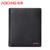 奥康新款秋冬男士钱包头层牛皮商场同款男商务钱夹纯色 黑色