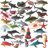 magqoo仿真海洋动物模型玩具企鹅鲨鱼鲸鱼龙虾螃蟹海马蜗牛儿童教具 海洋动物36款大号
