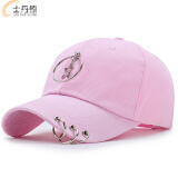 士丹熊新款韩版帽子个性别针破洞棒球帽鸭舌帽子时尚男女潮遮阳帽 17五角星粉色