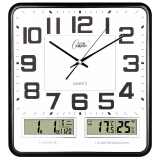 康巴丝（Compas）挂钟客厅 万年历温湿度时钟 简约石英钟表挂墙C2983 黑白 37cm