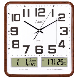 康巴丝（Compas）挂钟客厅 万年历温湿度时钟 简约石英钟表挂墙C2983 咖木 37cm