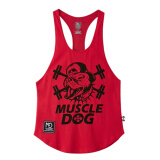 MuscleDog肌肉狗运动背心 夏季无袖纯棉健身跑步男式印花背心 潮牌情侣款背心 红色 S