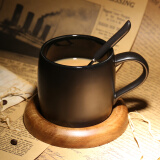 无泥（WUNI） 欧式轻奢黑色马克杯带盖勺哑光咖啡杯配底座创意简约大容量咖厅 黑色星睛杯带勺（配底座）