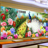 KS十字绣客厅新款花开富贵孔雀白玉共65色满绣风景大幅画需自己绣 9928中格三股棉150X62CM