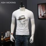 ash nicking2017潮牌新款时尚欧美冷酷老人头印花青年短袖圆领套头t恤