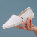 汤姆斯（Tt＆Mm）女鞋2023新款夏季老北京布鞋一脚蹬平底轻便防臭懒人百搭帆布鞋 白色 37