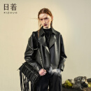 日着（rizhuo）品牌女装2024春季新款高级气质时髦短外套翻领三防真绵羊皮衣 夜黑 XL