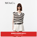 MO&Co.2024夏新品POLO领镂空挑孔轻薄宽松条纹针织衫MBD2SWT005 白黑条色 S/160