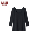 无印良品（MUJI）女式 使用了棉的冬季内衣 U领八分袖T恤 69AD435 秋衣 保暖衣 黑色 L