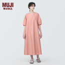 无印良品（MUJI）女式 凉感平纹套头短袖连衣裙女装裙子长裙纯棉BC2JBC4S 橙色条纹 M (160/84A)