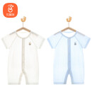 贝瑞加（Babyprints）婴儿连体衣2件夏季短袖婴儿衣服新生儿纯棉哈衣轻薄爬服 白蓝59