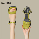 达芙妮（DAPHNE）凉鞋女2024夏季新品单鞋休闲女士凉鞋透气百搭一字带高跟凉拖鞋子 绿色 跟高7.5cm 37