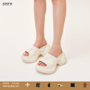 SMFK[预售]WAVE高跟运动拖鞋 SL002B1 厚底增高时髦一字拖 9.5cm 奶白色 预售4.18 38