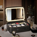 纳诗莲化妆包带灯光带镜子LED灯带电池可充电便携旅行化妆品收纳包 黑色大号