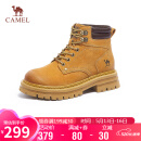 骆驼（CAMEL）经典大黄靴反绒系带粗跟户外工装靴短靴 L23W076065 土黄 37