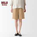 无印良品（MUJI）女式 弹力丝光斜纹 中长裤休闲裤子短裤夏 BEC25A3S 米色 S