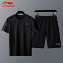 李宁运动套装男夏季短袖短裤速干跑步运动服篮球健身服休闲两件套黑XL