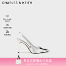 CHARLES&KEITH质感链条尖头高跟鞋凉鞋子鞋520情人节礼物送女友CK1-60280377 Silver银色 38