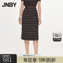 JNBY/江南布衣夏半身裙女编织感格子印花中长款直筒裙子5N4D16060 099/黑色系花型 S