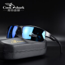 cookshark库鲨鱼偏光变色太阳镜运动型方框墨镜男户外个性眼镜 黑框冰蓝片
