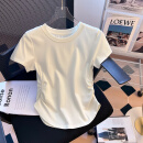 俞兆林T恤女士夏季薄款显瘦收腰圆领纯色棉质打底百搭休闲短袖白色上衣