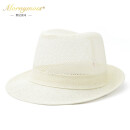 MORNYMOSS品牌帽子男士夏季新款网孔透气绅士小礼帽防晒遮阳英伦爵士帽 奶白色 XL加大码（59-60cm）
