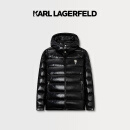 Karl Lagerfeld卡尔拉格斐轻奢老佛爷男装 冬厚鸭绒logo连帽短款羽绒服外套 黑色 54