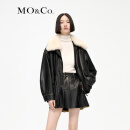 MO&Co.2023冬新品可拆卸毛领做旧擦色宽松PU皮素皮外套MBC4COTT13 黑色 XS/155