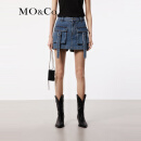 MO&Co.2024夏新品复古工装口袋低腰A字牛仔短裤裙裤MBD2SOTT02 牛仔蓝色 24/XXS