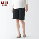无印良品（MUJI）女式 弹力丝光斜纹 中长裤休闲裤子短裤夏 BEC25A3S 黑色 S