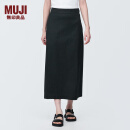 无印良品（MUJI）女式 麻混 弹力 直筒裙 长半身裙女春款裙子  BE1QWC4S 黑色 M (160/66A)