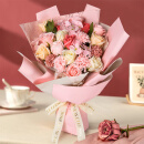 初朵 21朵粉玫瑰康乃馨花束鲜香皂花同城配送520情人节礼物送女朋友